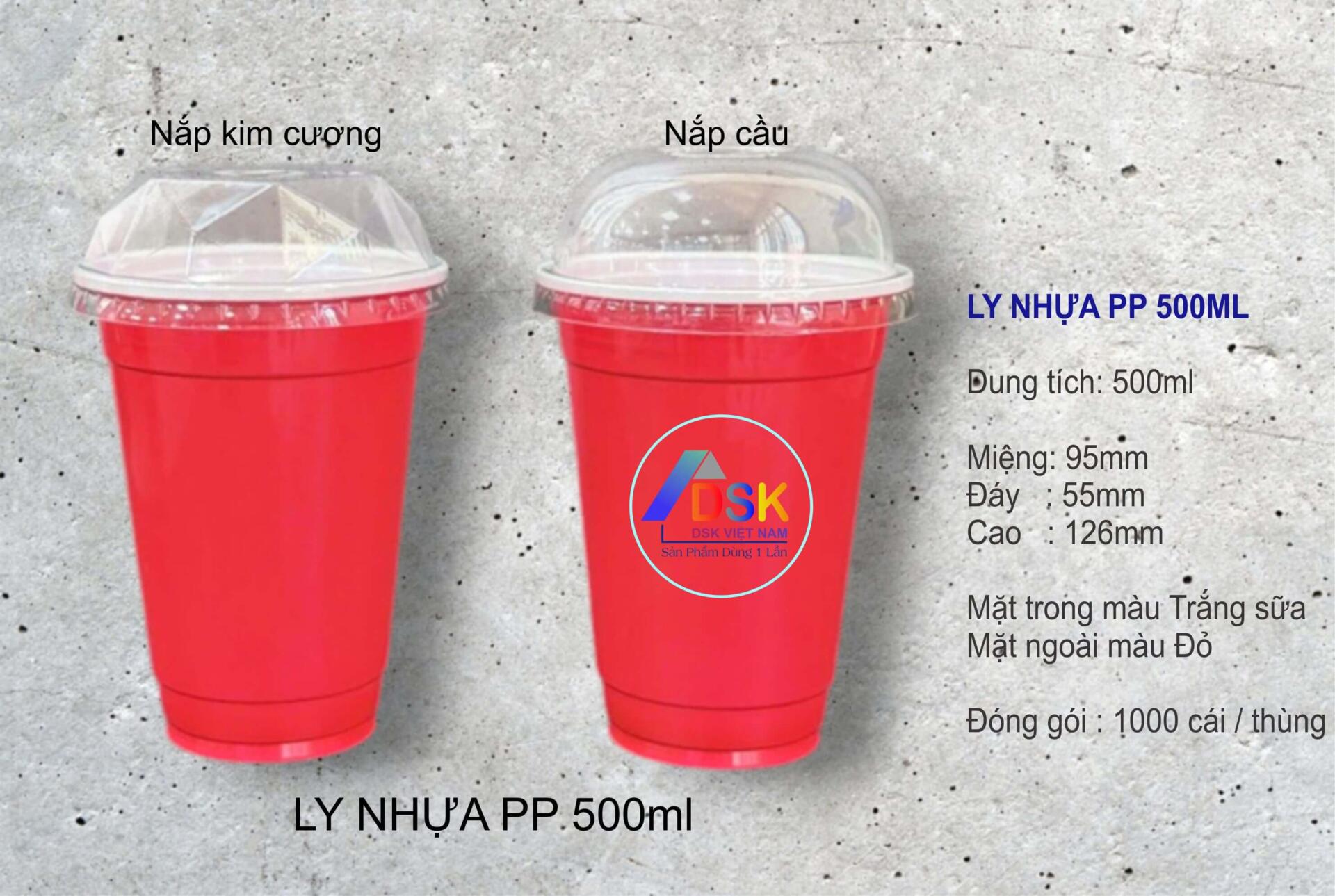 Mẫu ly nhựa 500ml màu đỏ 